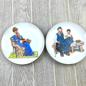 Vtg "Bedtime" & "Lighthouse Keeper's Daughter" Norman Rockwell inspired plates